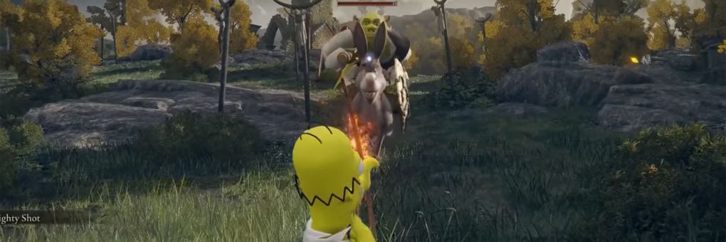Beröhögsz, ahogy Homér Simpson gyakja Shreket az Elden Ring világában